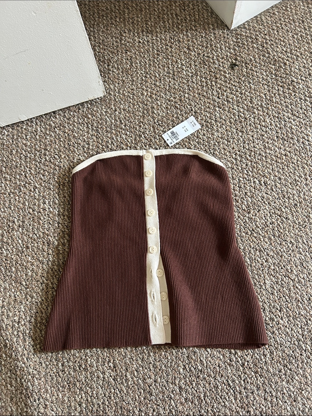 Abercrombie & Fitch Brown Strapless Ribbed Button-Front Tank
